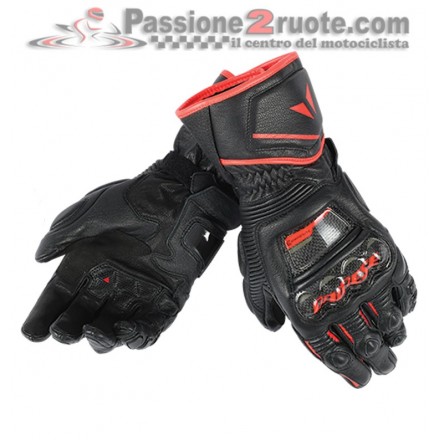 Guanti pelle lunghi moto racing pista corsa Dainese Druid D1 Long nero rosso Black red fluo leather gloves