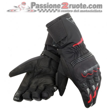 Guanti lunghi moto invernali impermeabili Dainese Tempest D-dry long nero rosso black red waterproof winter gloves