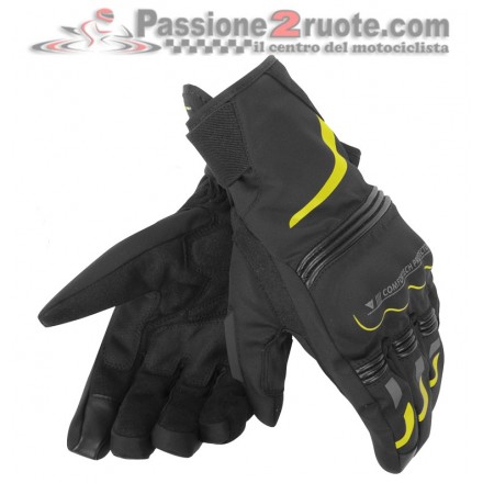 Guanti moto corti invernali impermeabili Dainese Tempest D-dry short nero giallo black yellow waterproof winter gloves
