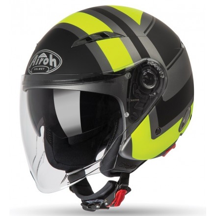 Casco jet moto scooter visiera lunga Airoh City One Wrap giallo yellow matt COWR31 helmet casque
