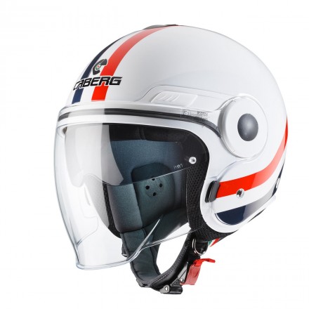Casco jet moto scooter visiera lunga e occhiale parasole Caberg Uptown Chrone bianco rosso blu white red blue helmet casque