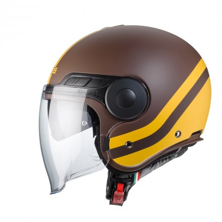 Casco jet moto scooter Caberg Uptown Chrono marrone opaco giallo matt brown yellow helmet casque