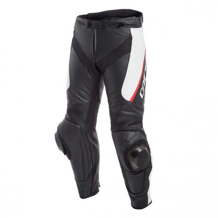 Pantalone pelle traforato moto racing sportivo Dainese Delta 3 perforated nero bianco rosso black white red leather pant trouser