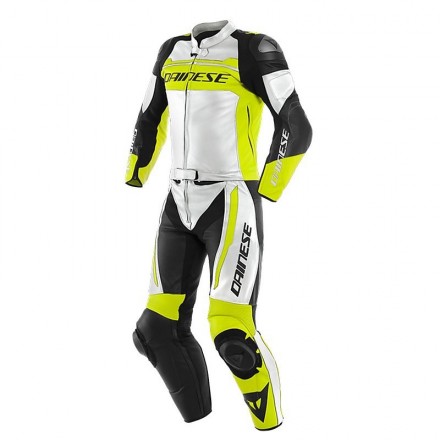 Tuta divisibile pelle moto racing pista Dainese Mistel bianco nero giallo white black yellow fluo 2PCS divisible leather suit