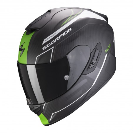 Casco integrale carbonio moto Scorpion Exo 1400 Carbon Beaux bianco opaco verde mat white green helmet casque