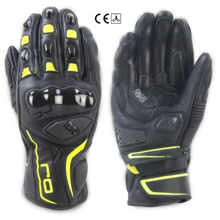 Guanti pelle Oj Spin black yellow gloves moto