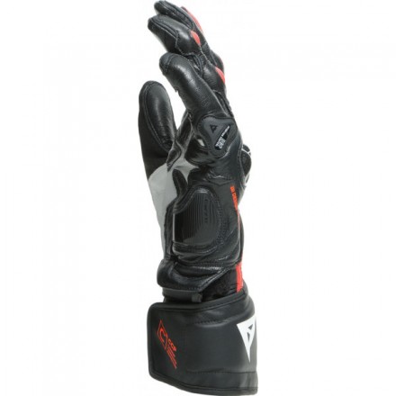 Guanti pelle lunghi moto racing pista corsa Dainese Carbon 3 Long nero rosso bianco Black red fluo white leather gloves