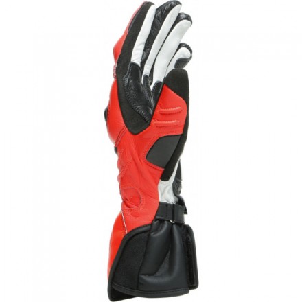 Guanti pelle lunghi moto racing pista corsa Dainese Carbon 3 Long nero rosso bianco Black red fluo white leather gloves