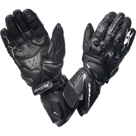 Guanti pelle lunghi moto racing pista corsa Spyke Tech pro nero Black leather gloves