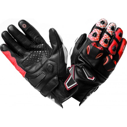 Guanti pelle moto racing sportivi Spyke Tech sport vented nero bianco rosso Black white red leather gloves