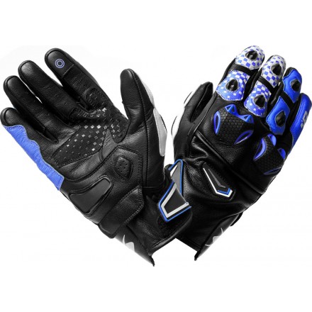 Guanti pelle moto racing sportivi Spyke Tech sport vented nero bianco blu Black white leather gloves
