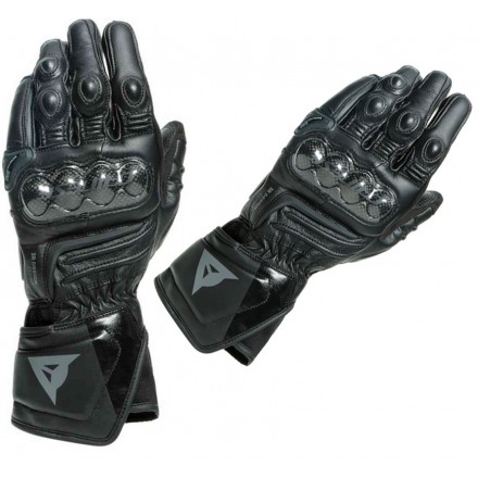 Guanti pelle lunghi moto racing pista corsa Dainese Carbon 3 Long nero Black leather gloves