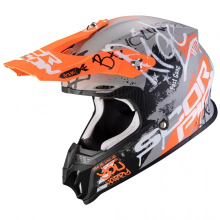 Casco moto cross Scorpion Vx-16 Evo Air Oratio grigio arancione grey orange off road enduro motard helmet casque