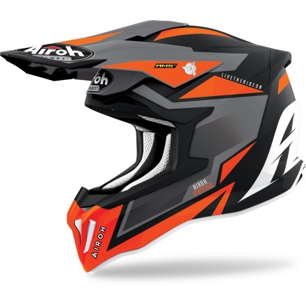 Casco moto cross fibra Airoh Strycker Axe nero arancione black orange matt enduro motard off road fiber helmet casque