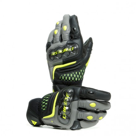 Guanti pelle corti moto Dainese Carbon 3 short nero grigio giallo Black Charcoal-Gray Fluo-Yellow leather gloves