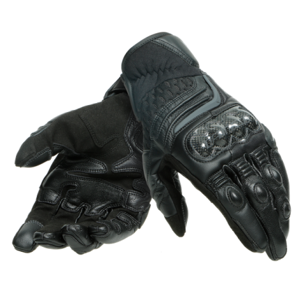 Guanti pelle corti moto Dainese Carbon 3 short nero Black leather gloves