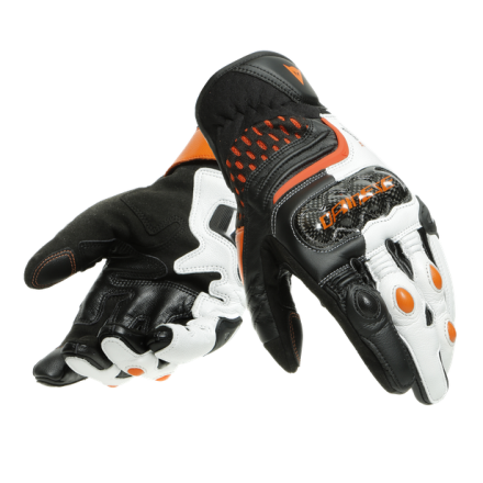 Guanti pelle corti moto Dainese Carbon 3 short nero bianco arancione Black white flame-orange leather gloves