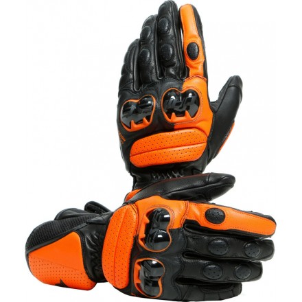 Guanti pelle Dainese Impeto nero arancione Black orange long leather gloves pista corsa