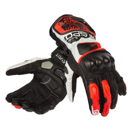 Guanti pelle racing pista corsa sport Eleveit SP-01 nero bianco rosso black white red leather gloves