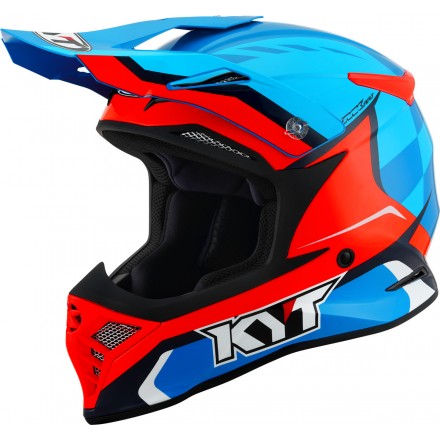 Casco moto cross fibra KYT Skyhawk glowing blu arancione orange fluo motard off road helmet casque