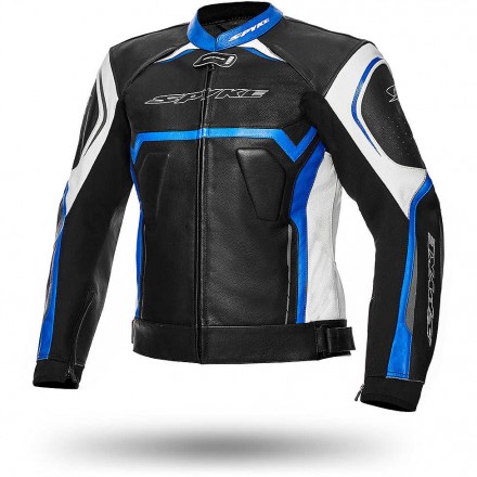 Giacca pelle sportiva Spyke Jerez Evo bianco blu Black white leather jacket