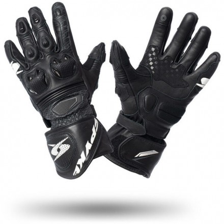 Guanti pelle lunghi moto racing pista corsa Spyke Tech Race nero Black leather gloves
