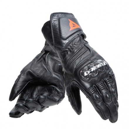 Guanti pelle lunghi moto racing pista corsa Dainese Carbon 4 Long nero Black leather gloves