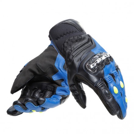 Guanti pelle corti moto Dainese Carbon 4 short Black blu fluo yellow sportivi leather gloves