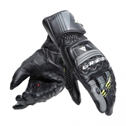 Guanti pelle Dainese Druid 4 BLACK CHARCOAL-GRAY FLUO-YELLOW long leather gloves pista corsa