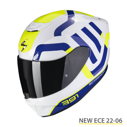 Casco integrale moto Scorpion Exo 391 Arok bianco giallo blu white yellow fullface helmet casque