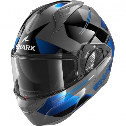 Casco modulare apribile reversibile moto Shark Evo GT TEKLINE BLU Black silver flip back helmet casque