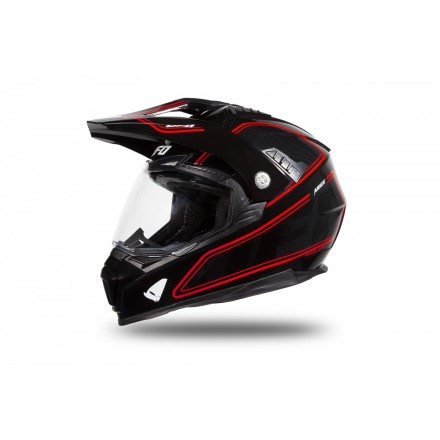 Casco UFO Aries Tourer Enduro nero rosso lucido moto