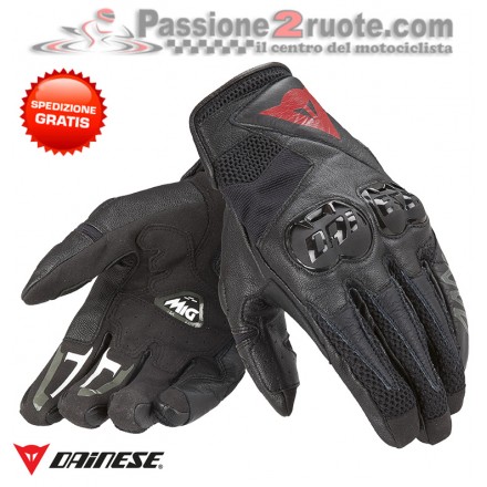 Guanti moto pelle Dainese Mig C2 nero rosso black red leather gloves